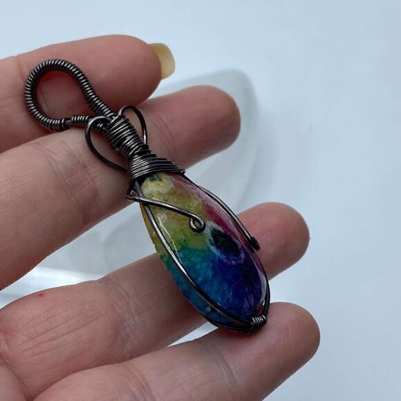 Solar Quartz Handmade Copper Wire Wrapped Pendant - Picture 3 of 5